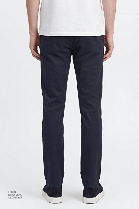 Pamuklu Slim Fit Dar Kesim 5 Cepli Esnek Casual Lacivert Pantolon resmi
