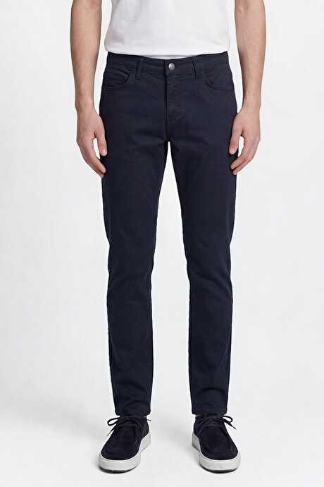 Pamuklu Slim Fit Dar Kesim 5 Cepli Esnek Casual Lacivert Pantolon resmi