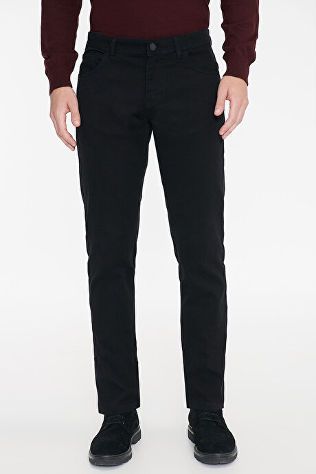 Pamuklu Slim Fit Dar Kesim 5 Cepli Esnek Casual Siyah Pantolon resmi