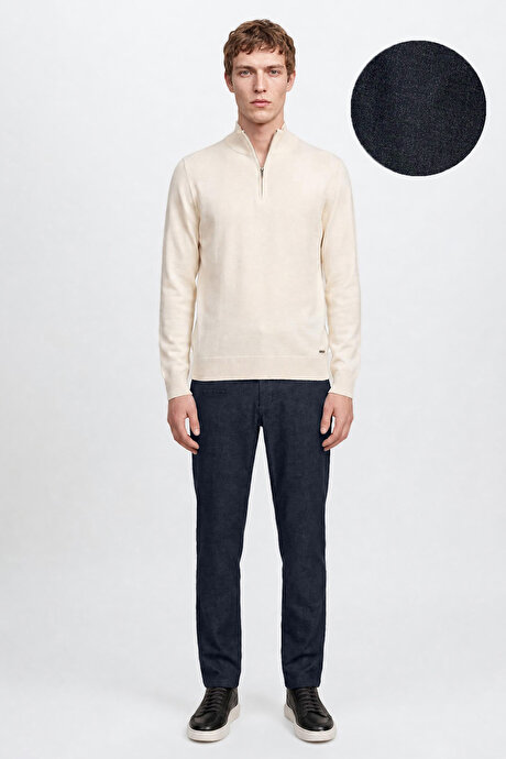 Pamuklu Slim Fit Dar Kesim Yan Cepli Casual Esnek Lacivert Pantolon resmi