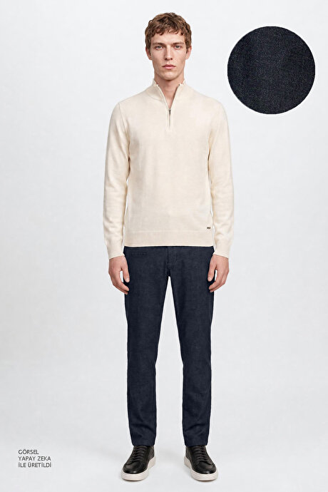 Pamuklu Slim Fit Dar Kesim Yan Cepli Casual Esnek Lacivert Pantolon resmi