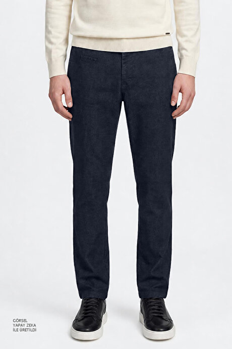 Pamuklu Slim Fit Dar Kesim Yan Cepli Casual Esnek Lacivert Pantolon resmi