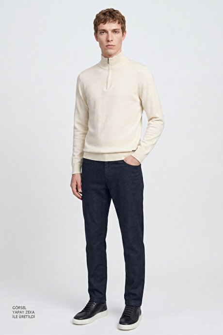 Pamuklu Slim Fit Dar Kesim Yan Cepli Casual Esnek Lacivert Pantolon resmi