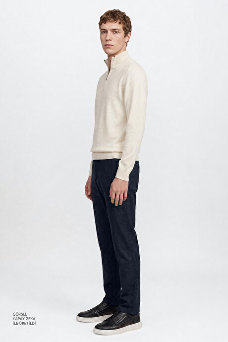 Pamuklu Slim Fit Dar Kesim Yan Cepli Casual Esnek Lacivert Pantolon resmi