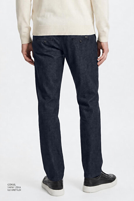 Pamuklu Slim Fit Dar Kesim Yan Cepli Casual Esnek Lacivert Pantolon resmi