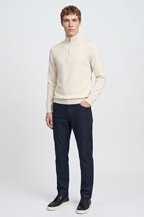 Pamuklu Slim Fit Dar Kesim Yan Cepli Casual Esnek Lacivert Pantolon resmi