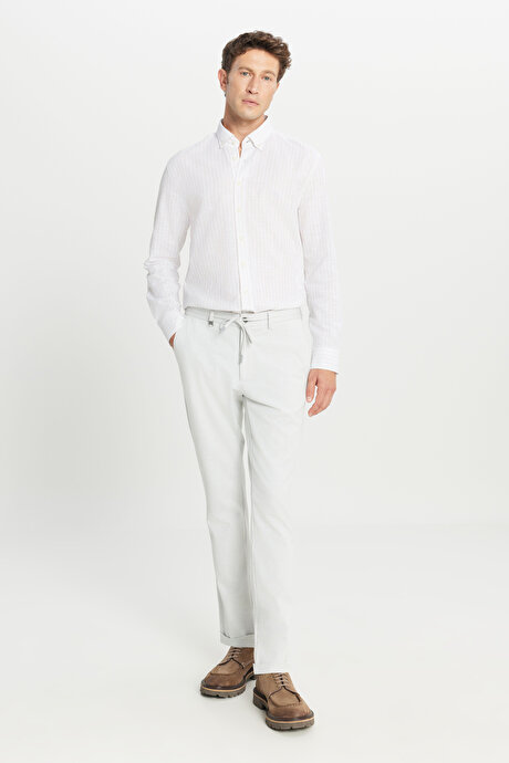 Slim Fit Dar Kesim Beli Bağlamalı Yan Cepli Esnek Casual Gri Pantolon resmi