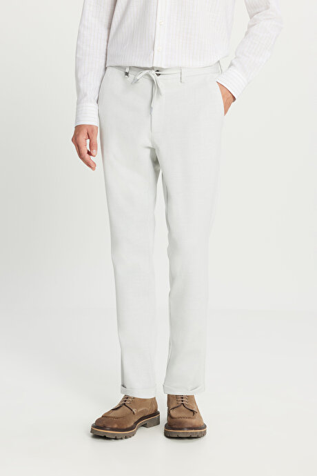 Slim Fit Dar Kesim Beli Bağlamalı Yan Cepli Esnek Casual Gri Pantolon resmi