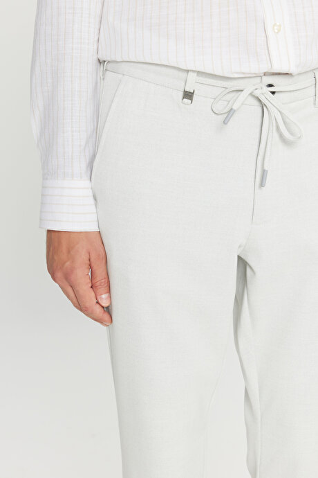 Slim Fit Dar Kesim Beli Bağlamalı Yan Cepli Esnek Casual Gri Pantolon resmi