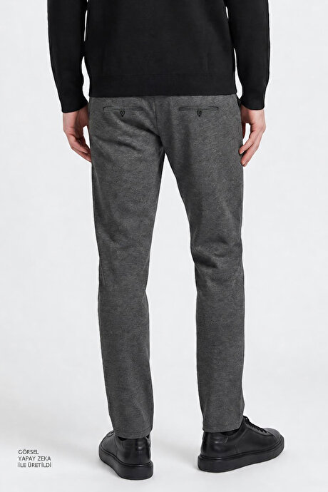 Slim Fit Dar Kesim Beli Bağlamalı Yan Cepli Diagonal Desenli Esnek Casual Antrasit Pantolon resmi