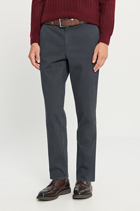 Pamuklu Slim Fit Dar Kesim Yan Cepli Casual Esnek Antrasit Pantolon resmi