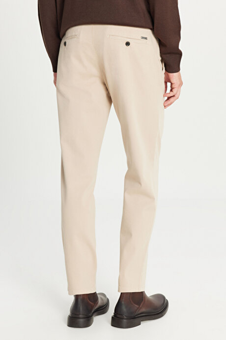 Pamuklu Slim Fit Dar Kesim Yan Cepli Casual Esnek Bej Pantolon resmi