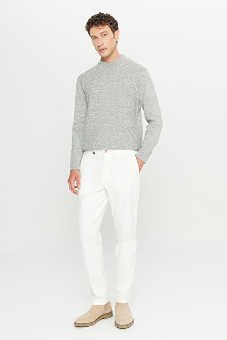 Pamuklu Slim Fit Dar Kesim Yan Cepli Casual Esnek Ekru Pantolon resmi