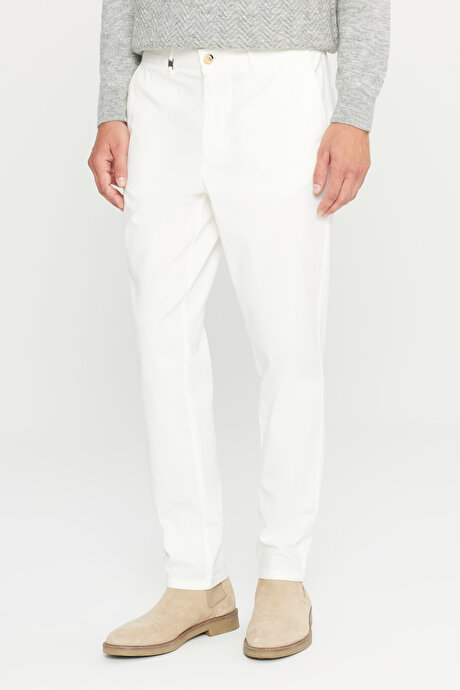 Pamuklu Slim Fit Dar Kesim Yan Cepli Casual Esnek Ekru Pantolon resmi