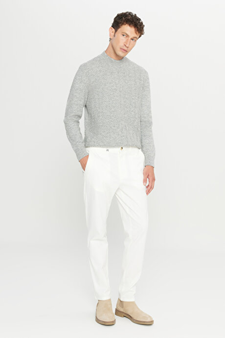 Pamuklu Slim Fit Dar Kesim Yan Cepli Casual Esnek Ekru Pantolon resmi