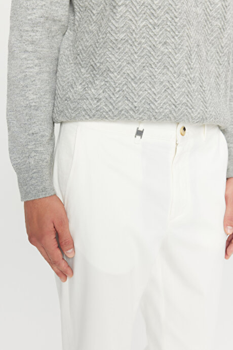 Pamuklu Slim Fit Dar Kesim Yan Cepli Casual Esnek Ekru Pantolon resmi