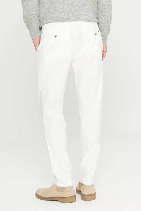 Pamuklu Slim Fit Dar Kesim Yan Cepli Casual Esnek Ekru Pantolon resmi