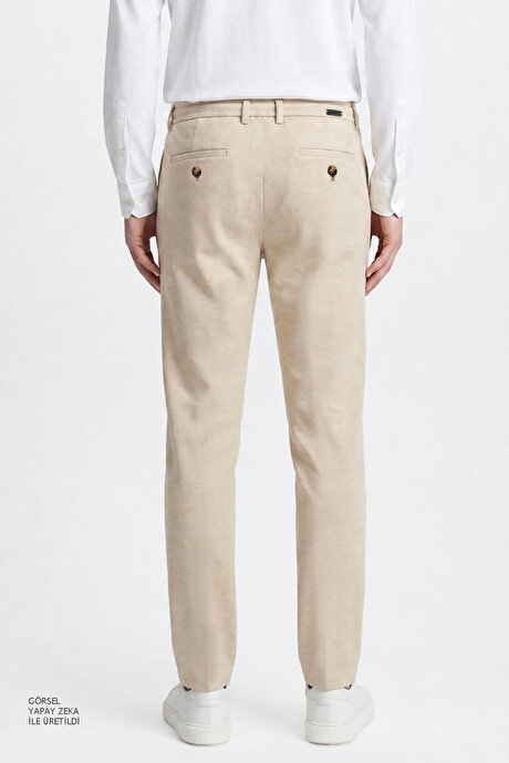 360 Her Yöne Esneyen Slim Fit Dar Kesim Yan Cepli Diagonal Desenli Esnek Bej Pantolon resmi