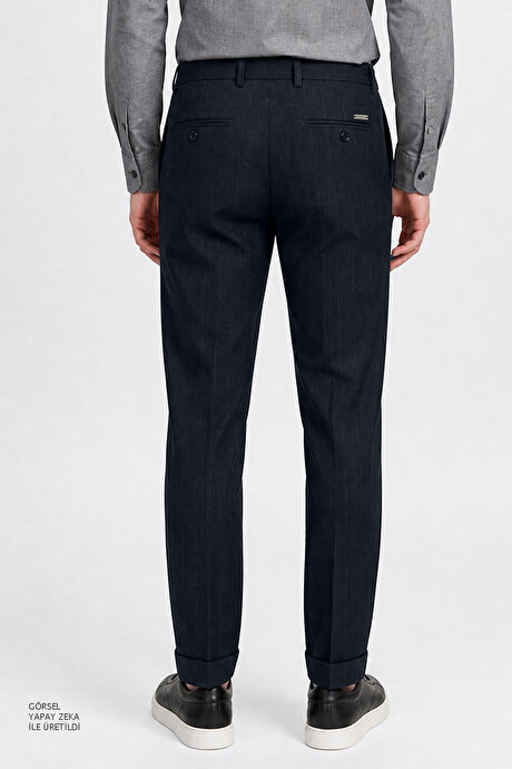 360 Her Yöne Esneyen Pamuklu Slim Fit Dar Kesim Beli Bağlamalı Yan Cepli Casual Lacivert Pantolon resmi