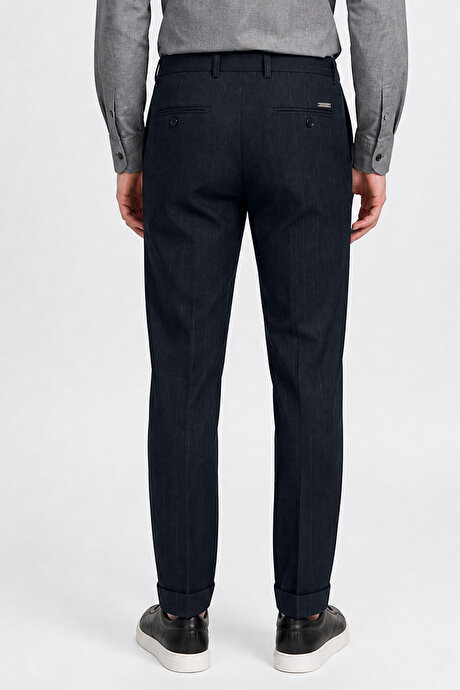 360 Her Yöne Esneyen Pamuklu Slim Fit Dar Kesim Beli Bağlamalı Yan Cepli Casual Lacivert Pantolon resmi