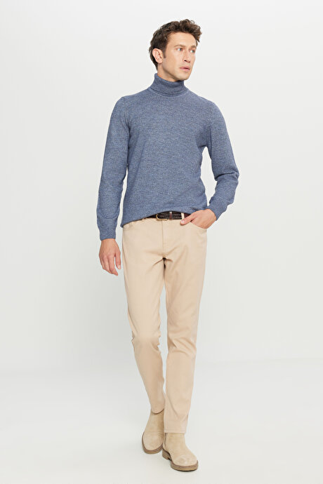 Pamuklu Slim Fit Dar Kesim 5 Cepli Esnek Casual Bej Pantolon resmi