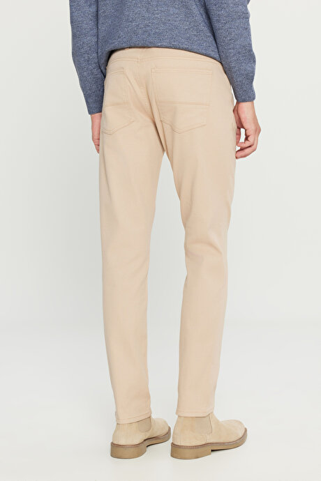 Pamuklu Slim Fit Dar Kesim 5 Cepli Esnek Casual Bej Pantolon resmi