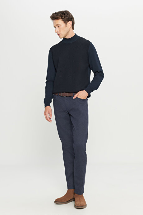 Pamuklu Slim Fit Dar Kesim 5 Cepli Esnek Casual Lacivert Pantolon resmi