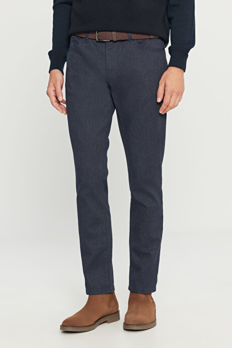 Pamuklu Slim Fit Dar Kesim 5 Cepli Esnek Casual Lacivert Pantolon resmi