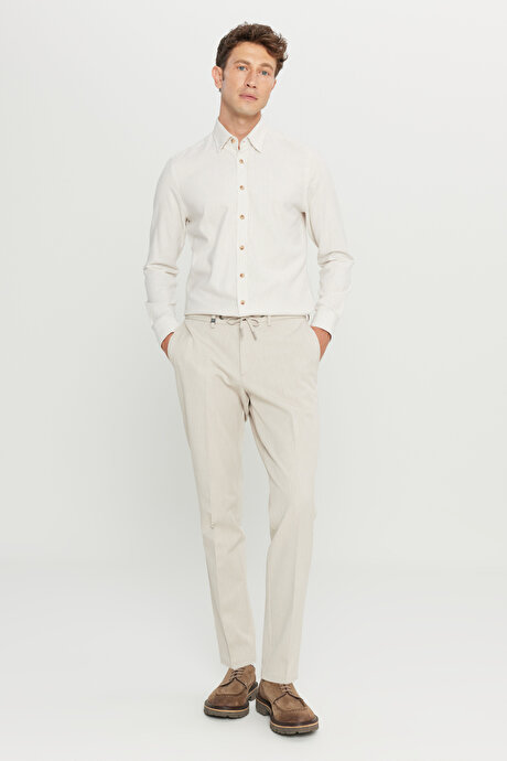 Slim Fit Dar Kesim Beli Bağlamalı Yan Cepli Casual Esnek Bej Pantolon resmi