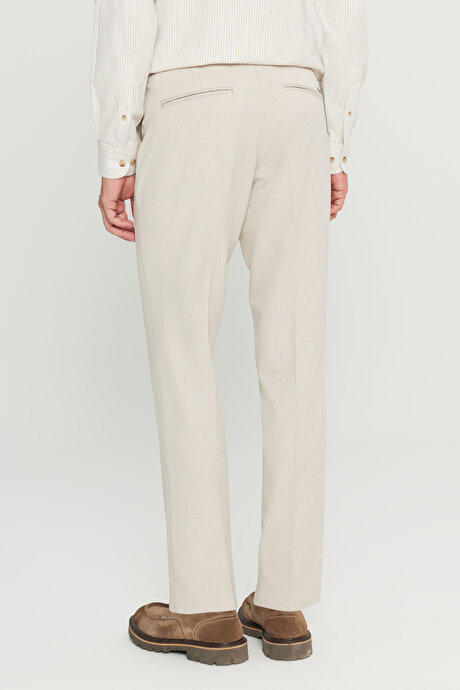 Slim Fit Dar Kesim Beli Bağlamalı Yan Cepli Casual Esnek Bej Pantolon resmi