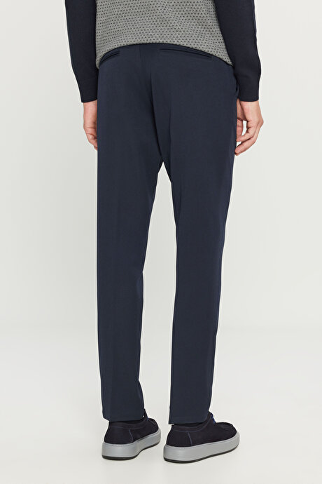 Slim Fit Dar Kesim Beli Bağlamalı Yan Cepli Casual Esnek Lacivert Pantolon resmi