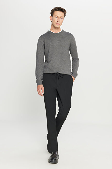 Slim Fit Dar Kesim Beli Bağlamalı Yan Cepli Casual Esnek Siyah Pantolon resmi