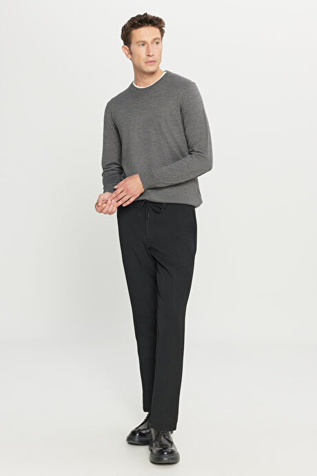 Slim Fit Dar Kesim Beli Bağlamalı Yan Cepli Casual Esnek Siyah Pantolon resmi