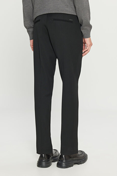 Slim Fit Dar Kesim Beli Bağlamalı Yan Cepli Casual Esnek Siyah Pantolon resmi