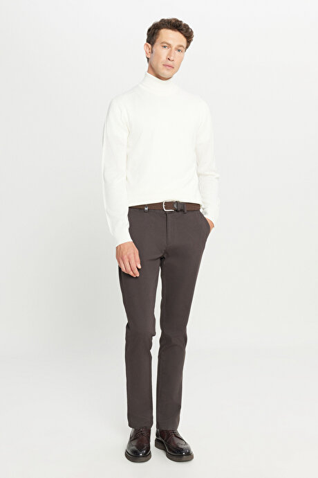 Pamuklu Slim Fit Dar Kesim Yan Cep Armürlü Esnek Casual Kahverengi Pantolon resmi