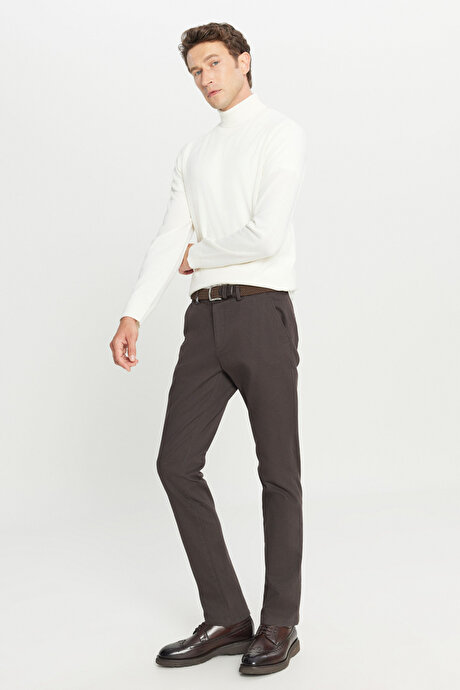 Pamuklu Slim Fit Dar Kesim Yan Cep Armürlü Esnek Casual Kahverengi Pantolon resmi