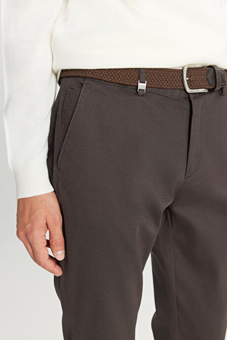 Pamuklu Slim Fit Dar Kesim Yan Cep Armürlü Esnek Casual Kahverengi Pantolon resmi