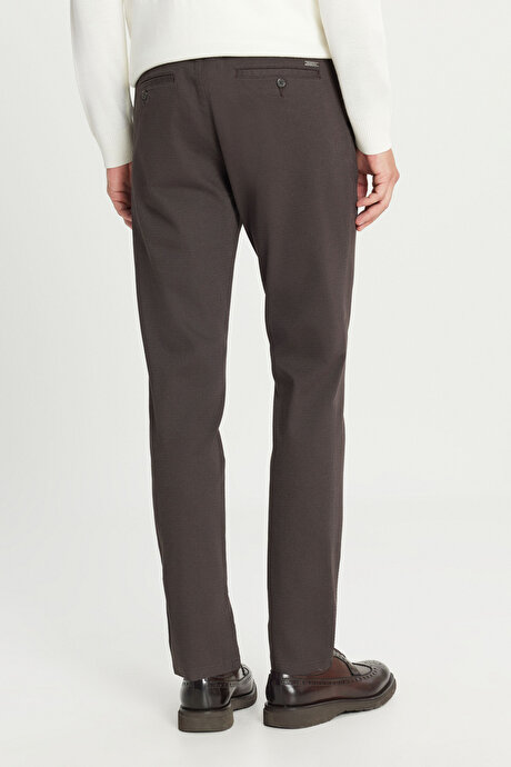 Pamuklu Slim Fit Dar Kesim Yan Cep Armürlü Esnek Casual Kahverengi Pantolon resmi