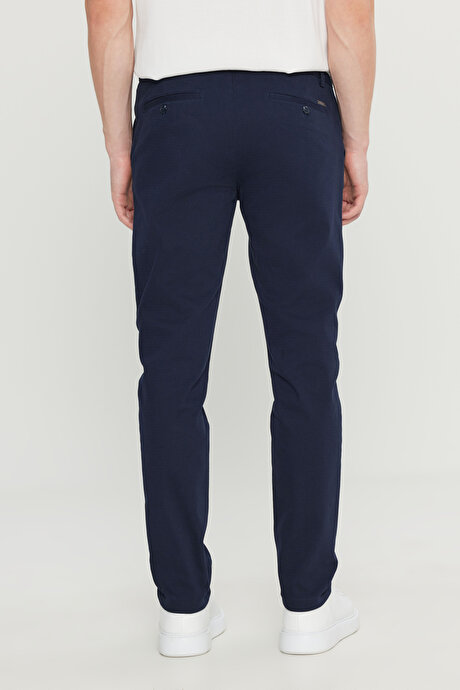 Pamuklu Slim Fit Dar Kesim Yan Cep Armürlü Esnek Casual Lacivert Pantolon resmi