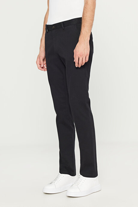 Pamuklu Slim Fit Dar Kesim Yan Cep Armürlü Esnek Casual Siyah Pantolon resmi