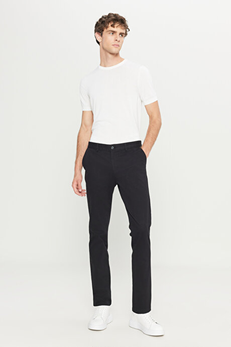Pamuklu Slim Fit Dar Kesim Yan Cep Armürlü Esnek Casual Siyah Pantolon resmi
