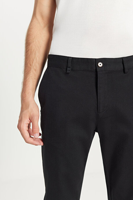 Pamuklu Slim Fit Dar Kesim Yan Cep Armürlü Esnek Casual Siyah Pantolon resmi
