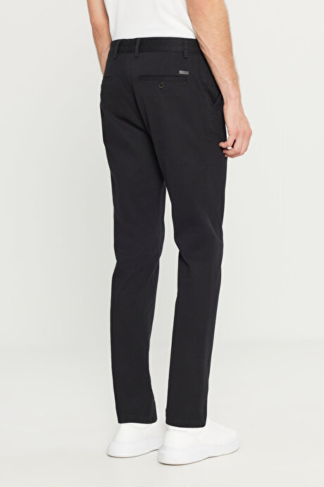 Pamuklu Slim Fit Dar Kesim Yan Cep Armürlü Esnek Casual Siyah Pantolon resmi