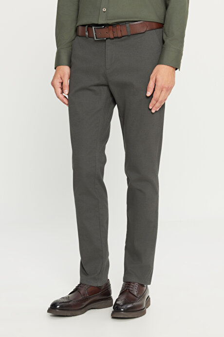 Pamuklu Slim Fit Dar Kesim Yan Cep Armürlü Esnek Casual Yeşil Pantolon resmi