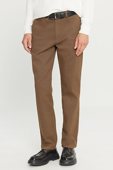 Pamuklu Regular Fit Normal Kesim Diagonal Desenli Yan Cepli Esnek Casual Açık Kahve Pantolon resmi