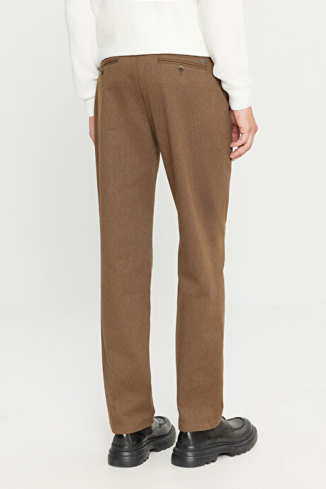 Pamuklu Regular Fit Normal Kesim Diagonal Desenli Yan Cepli Esnek Casual Açık Kahve Pantolon resmi