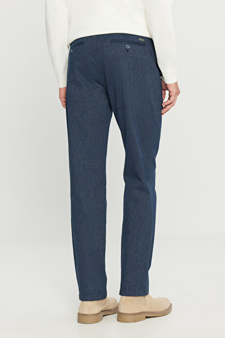 Pamuklu Regular Fit Normal Kesim Diagonal Desenli Yan Cepli Esnek Casual Lacivert Pantolon resmi