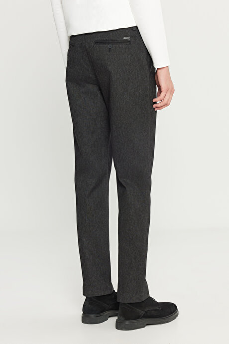 Pamuklu Regular Fit Normal Kesim Diagonal Desenli Yan Cepli Esnek Casual Siyah Pantolon resmi