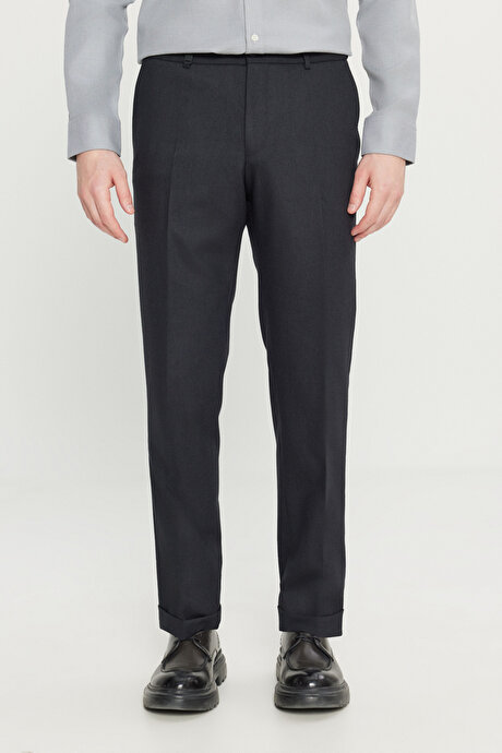Slim Fit Dar Kesim Gizli Lasiktli Yan Cepli Esnek Klasik Antrasit Pantolon resmi