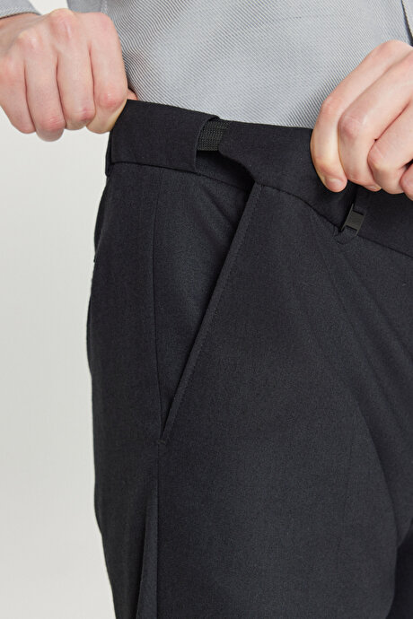 Slim Fit Dar Kesim Gizli Lasiktli Yan Cepli Esnek Klasik Antrasit Pantolon resmi